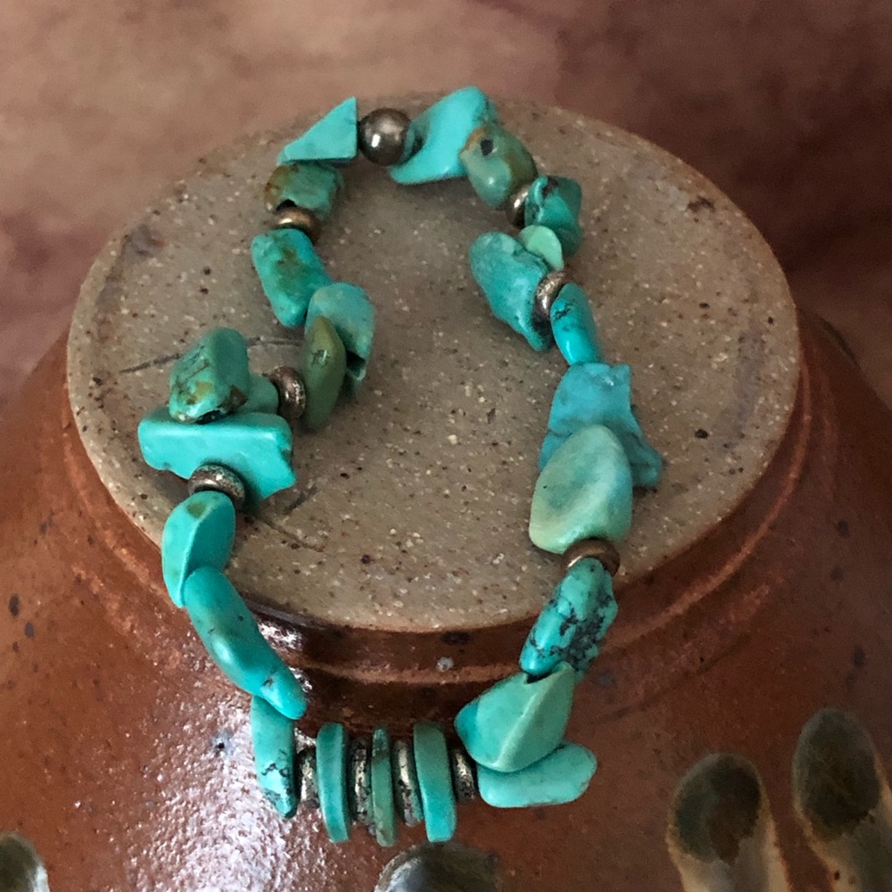 Stretch Turquoise and Metal Bead Bracelet